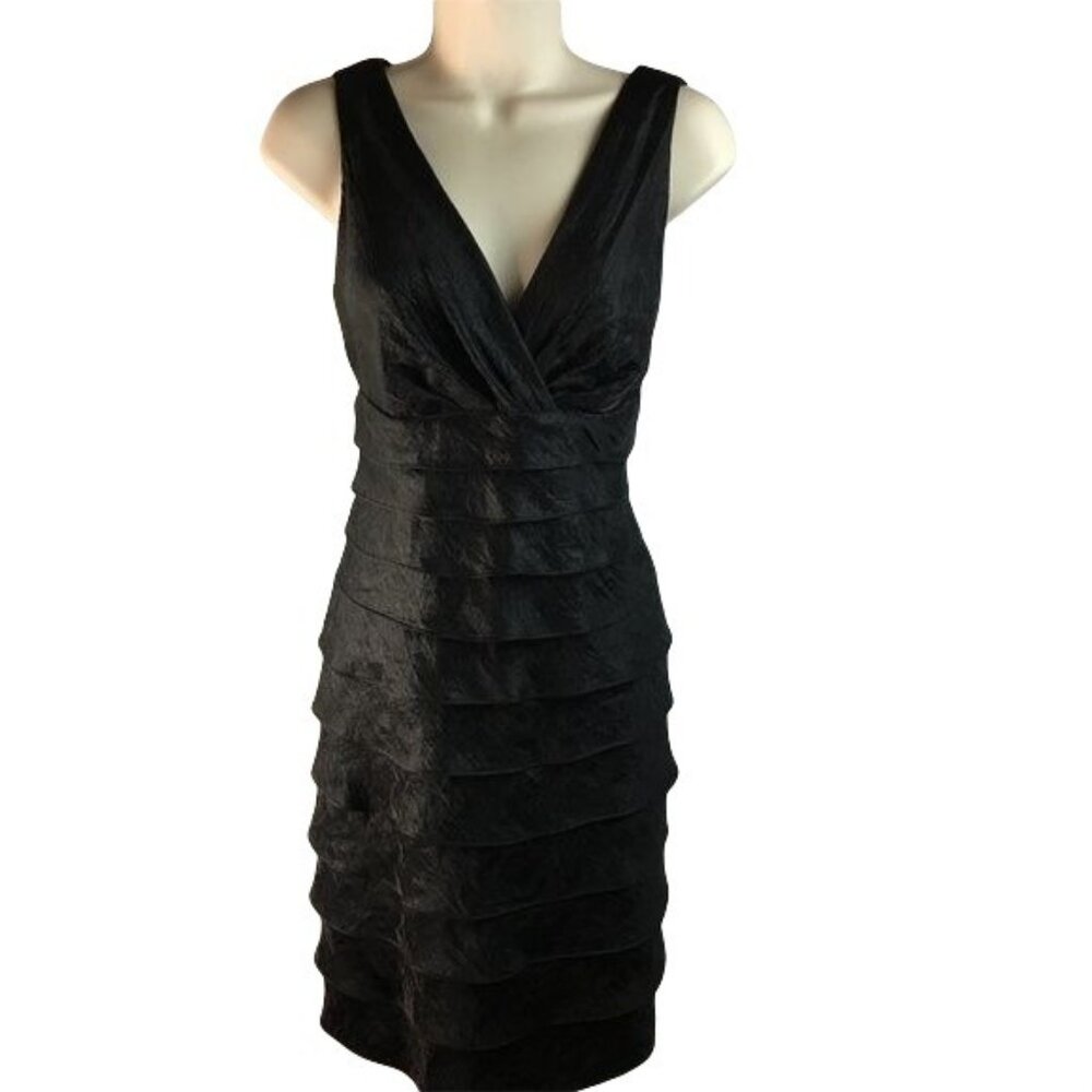 London Times Black Tiered Party Evening  Cocktail Dress Bodycon Size 8 P u